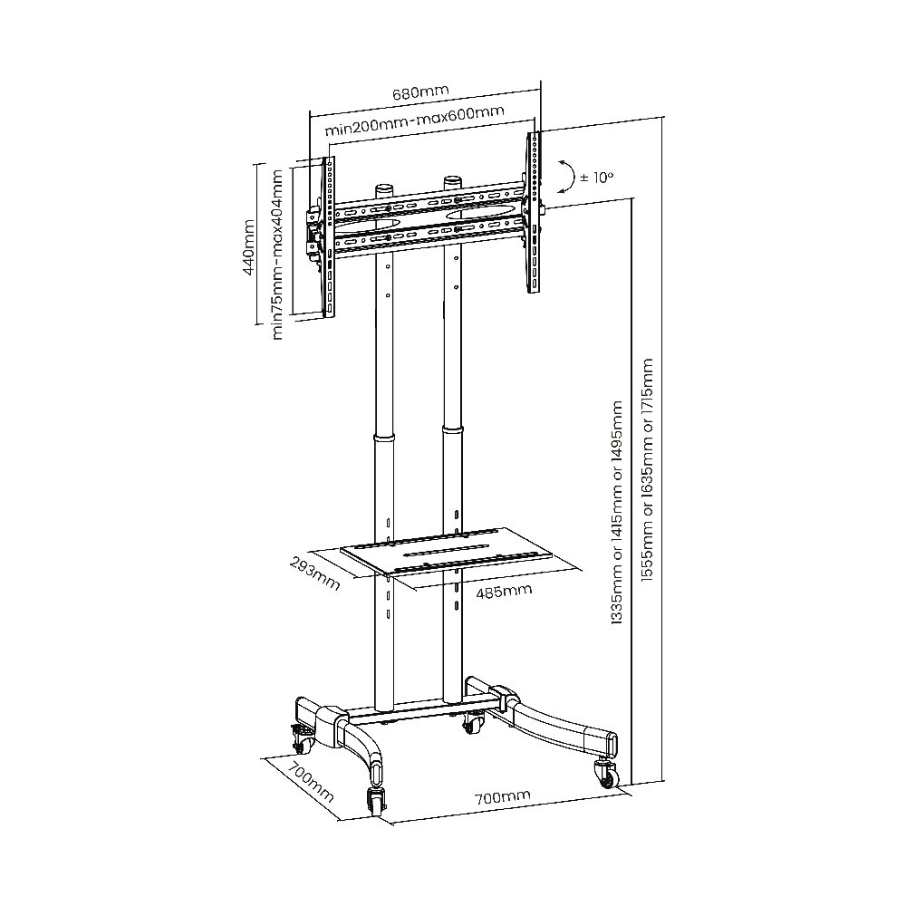 Compact Mobile TV Stand/Cart For 37-70" - Image 3