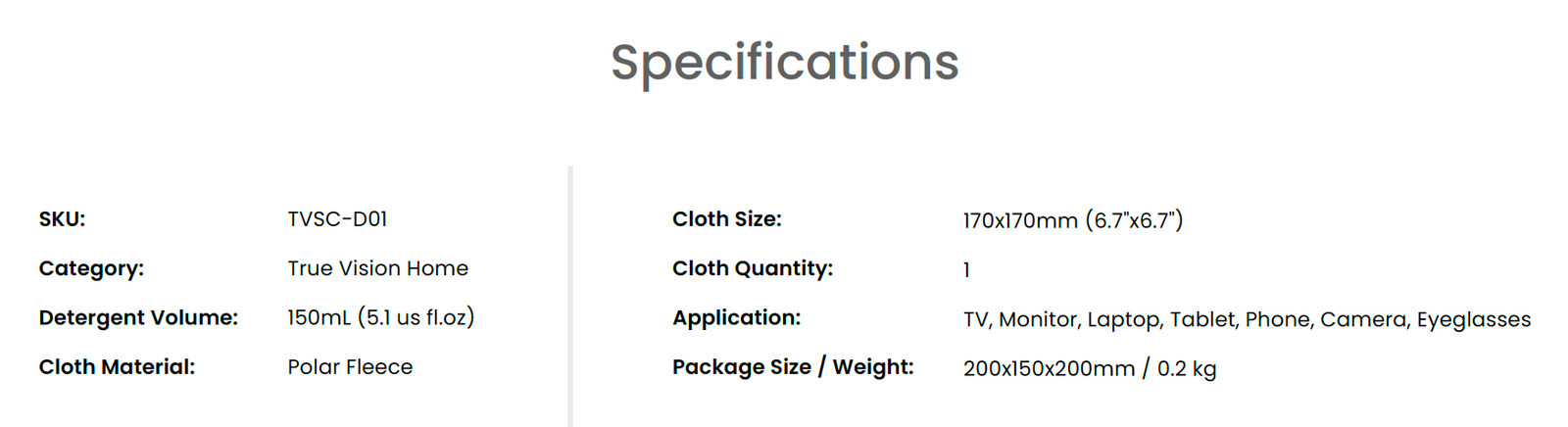 TVSC-D01 specifications