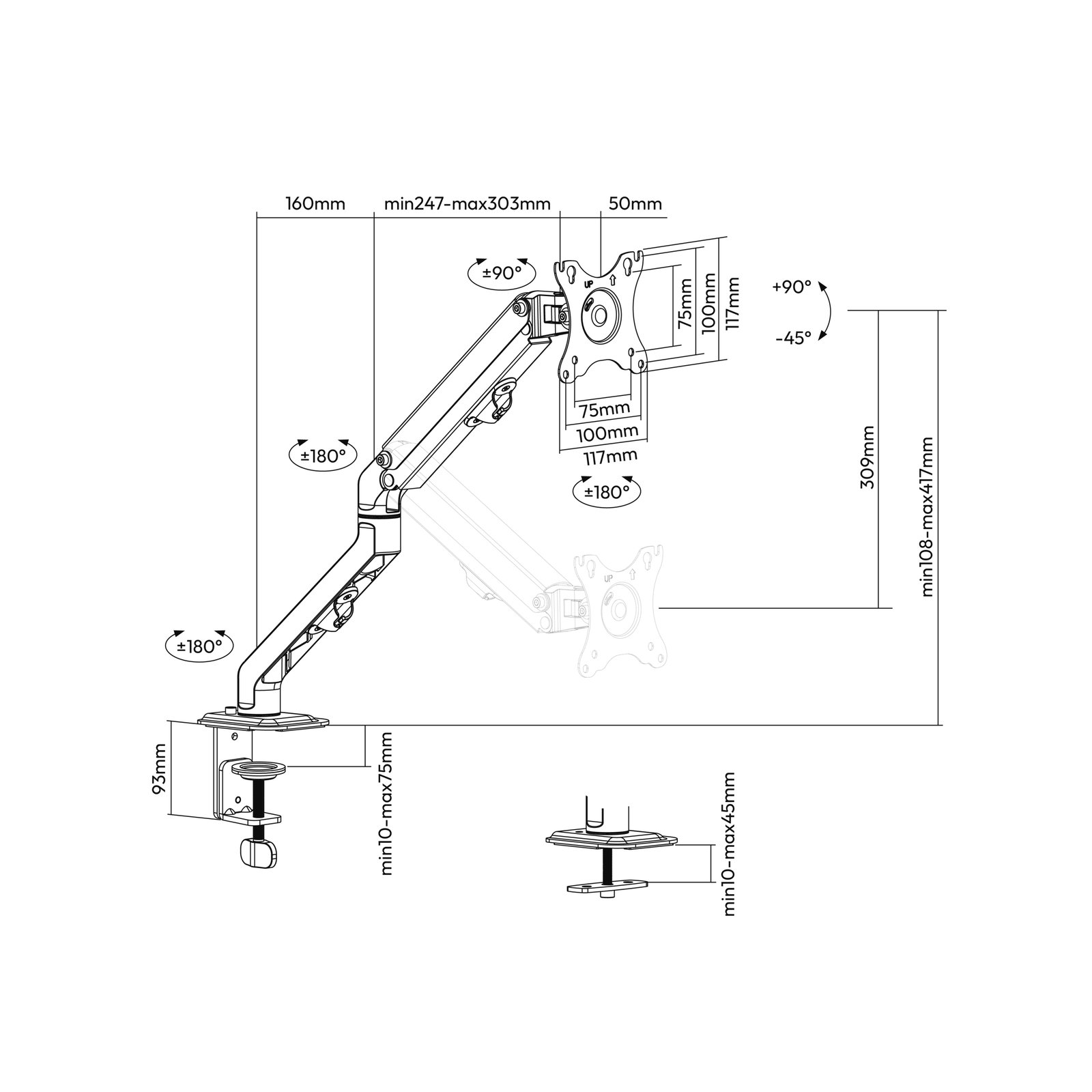 Gas Spring Monitor Mount For 17"-27" - Image 5