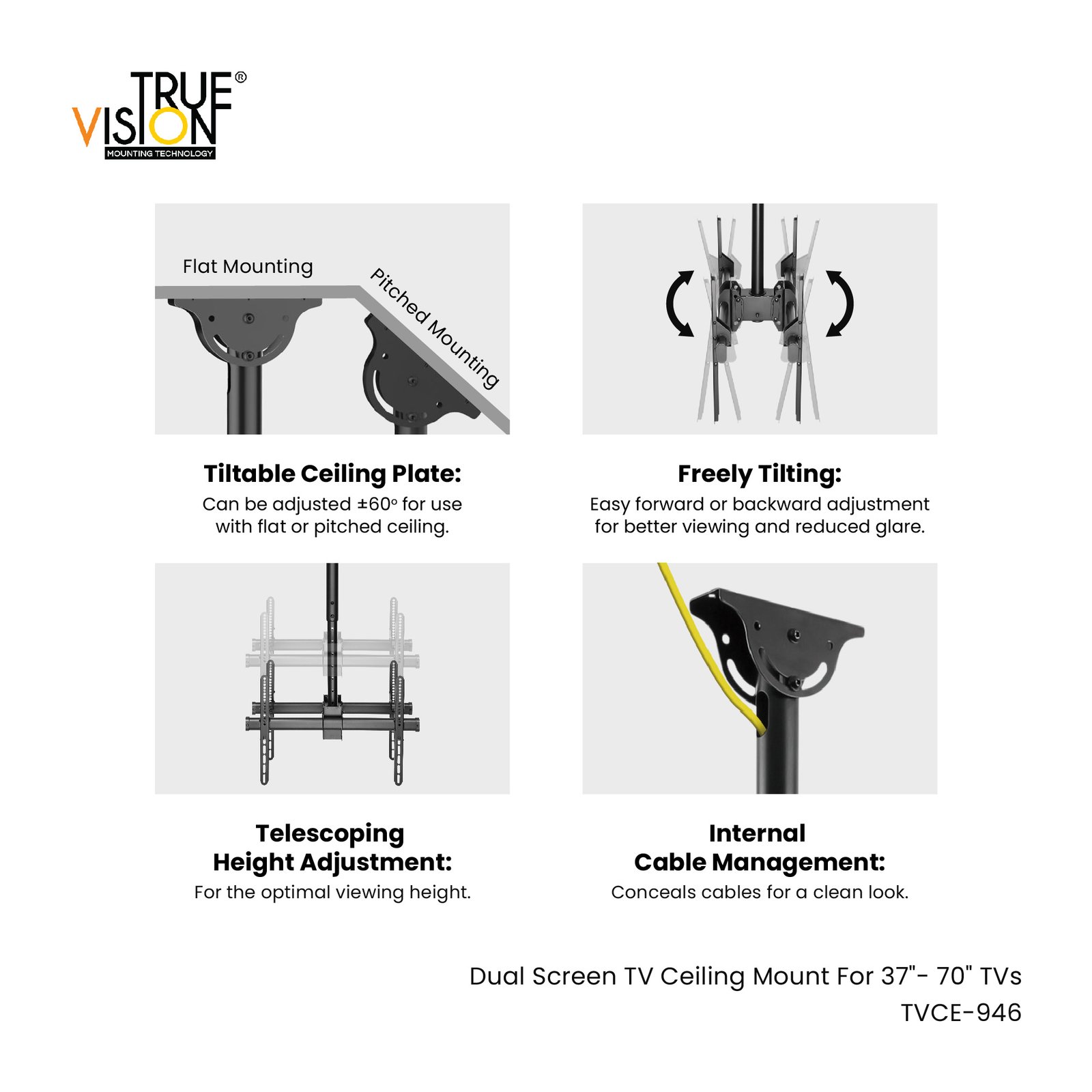 Dual Screen TV Ceiling Mount For 37"-70" TVCE-946 - Image 5