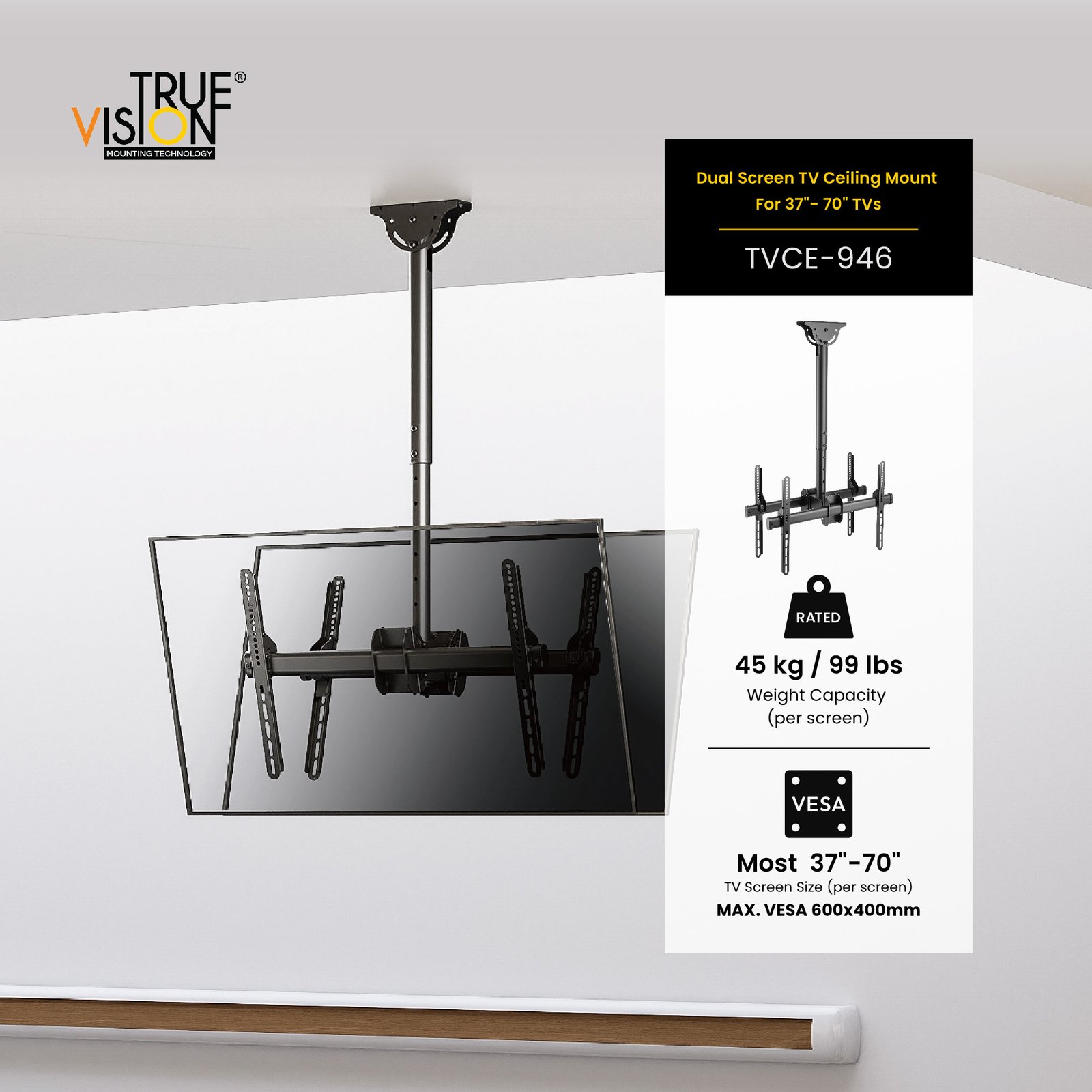 Dual Screen TV Ceiling Mount For 37"-70" TVCE-946 - Image 6