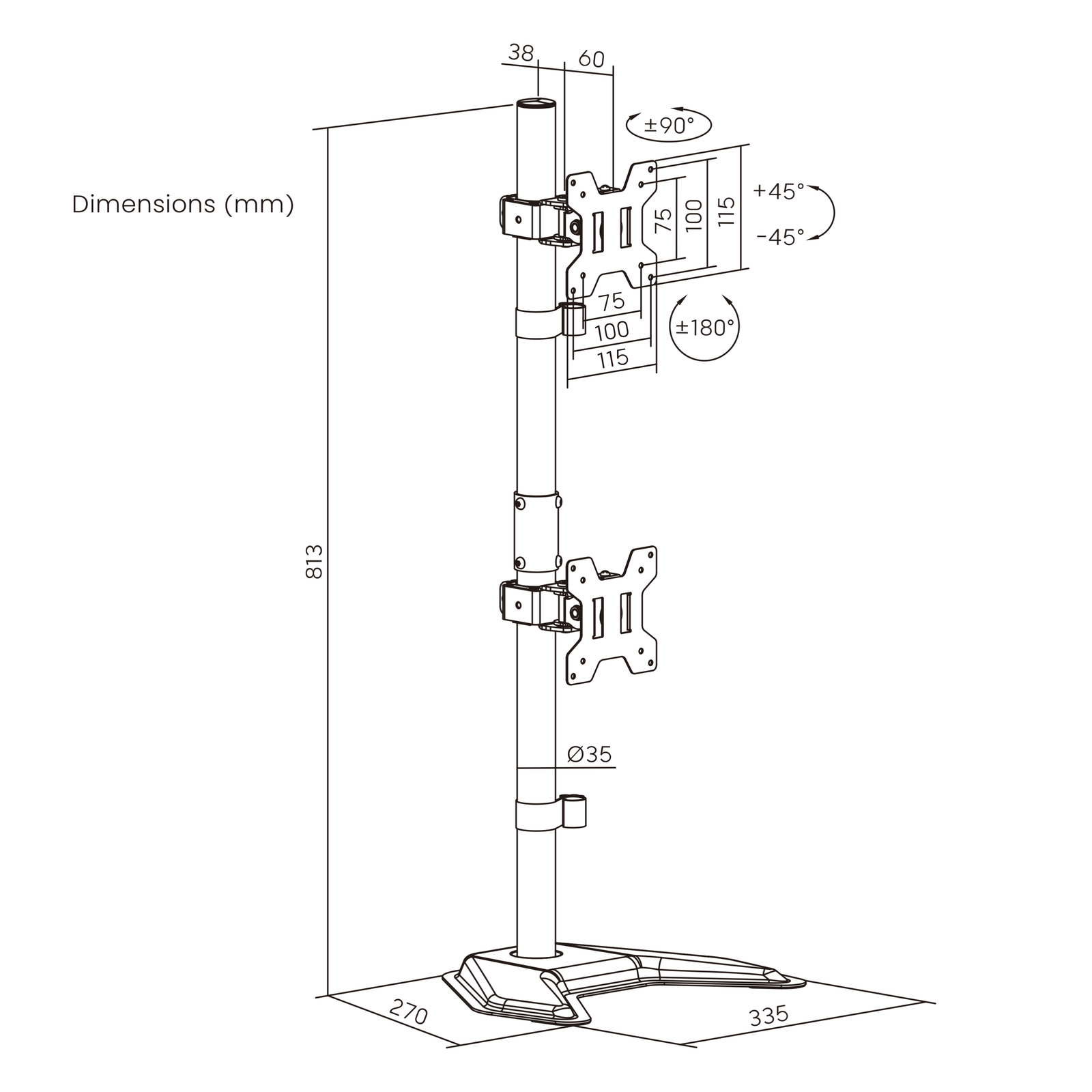 Dual Articulating Vertical Monitor Stand for 13”-32” - Image 3